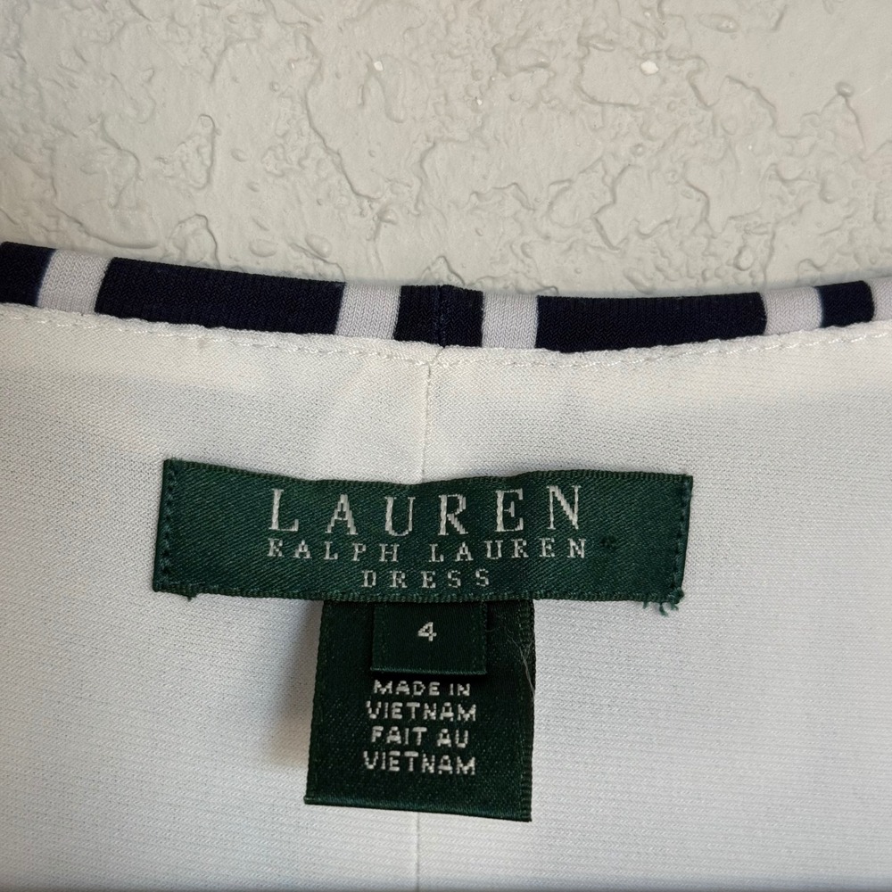 Lauren Ralph Lauren Navy White Geometric Square Twist Waist Sheath Dress 4 - Picture 3 of 6